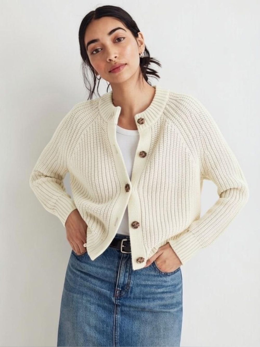 Madewell rib raglan cardigan ecru small